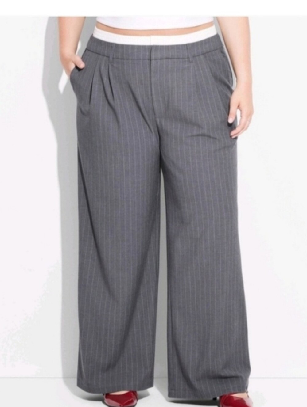Women's High-Rise Wide Leg Boxer Trousers - Wild Fable Gray Pinstripe XXS